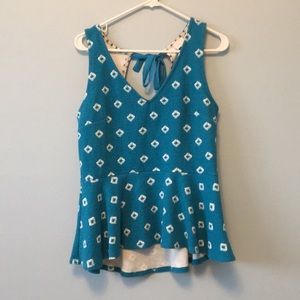 Anthropologie Blue and White Patterned Tank Top